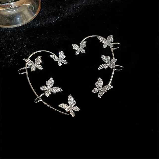 Gold silver and metal butterfly ear clips female non perforated sparkling zircon ear clips W241017