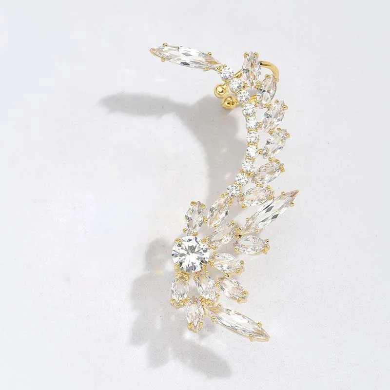 Fashionable shiny zircon ear clip for women Exaggerated crystal leaf perforated ear sleeves for brides weddings Y2k jewelry party gifts 2023 W241017
