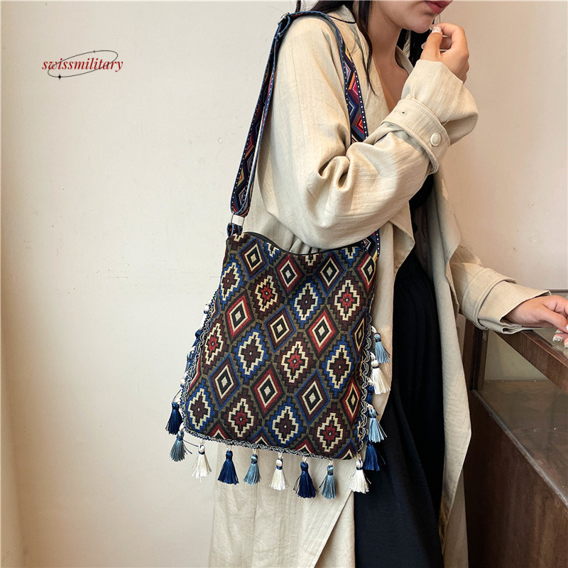 Ethnic women's 2024 new large capacity tote Bohemian style single shoulder cloth bag #15 swissmilitary