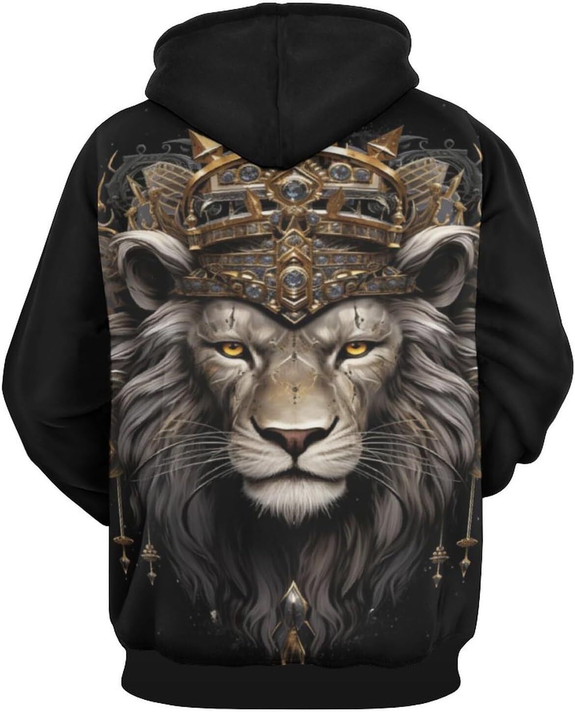 Hoodie for Mens Womens Mens Colorful Crown Lion Hoodie Psychedelic Animal Pattern Casual Drawstring Pullover Hoodie Graphic Fashionable and Warm