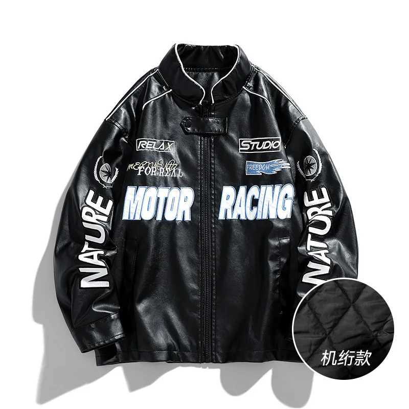 Uetee PU Mens Leather Jacket Trend Street Motorcycle Baseball Letter Embroidered Bomber University Retro Mens Coat M241017