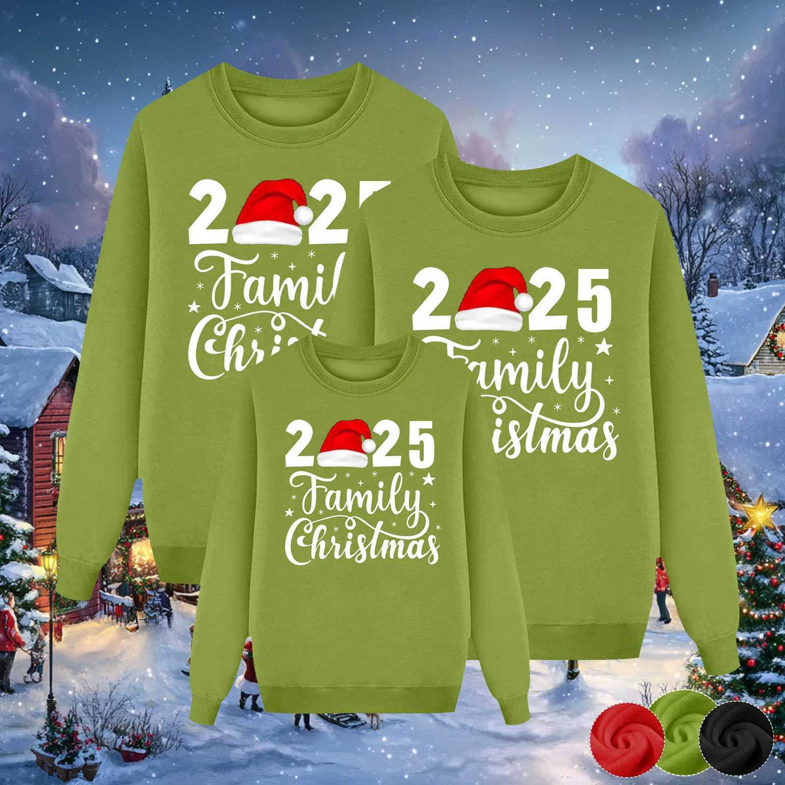 New Family Christmas Sweaters for 2025 Kawaii Letter Printed Outerwear for Festival Party Mother Kids Matching Outfits Navida W241015