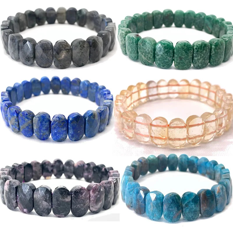 Natural Labrador Blue Phosphorus Azurite Yellow Crystal Bracelet DIY Jewelry Energy Bracelet Elastic Chain Bracelet 1 piece 241017