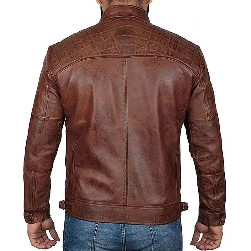 Plus Size Jacket S-5XL Mens Autumn Winter Leather Jacket Casual Stand Collar Motorcycle Biker Coat Zip Up Outwear 241017