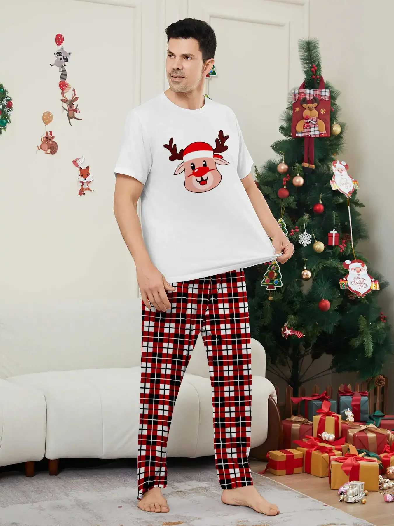 New Christmas Camel print family matching set short sleeved top+long pants 2-piece pajama set baby dog jumpsuit Christmas appearance W241015