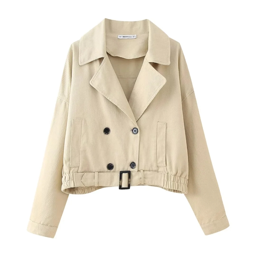 Belt Jackets Women's Coat Khaki Outwear Long Sleeve With Button Solid Inszartrafz 2024 Chaquetas Para Mujer Elegante Tops