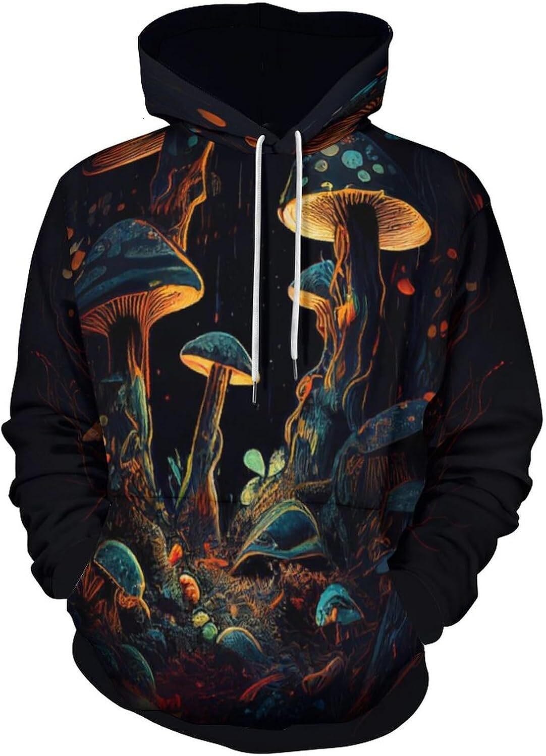 Hoodie for Mens Womens Novelty Rainbow Tie Dyed Mushroom Hoodie Darkness Forest Wild Fungus Mushroom Pattern Long Sleeve Sweatshirt Graphic Hoodies sw