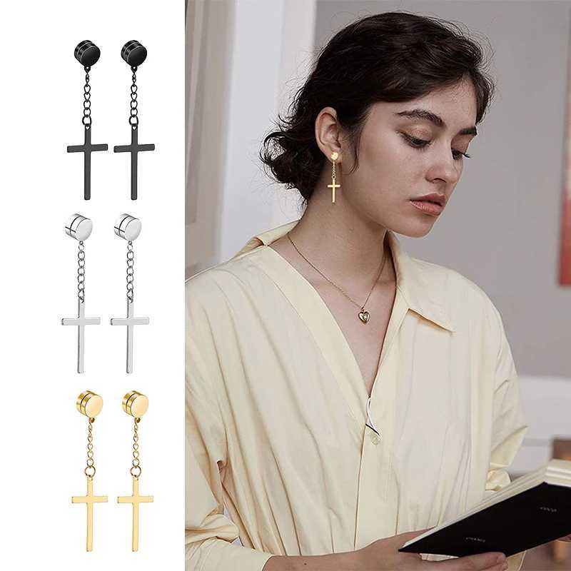 Punk Mens Powerful Magnet Cross Earnail Set with Non Perforated Fake Earnails for Boyfriend and Lover Jewelry W241017
