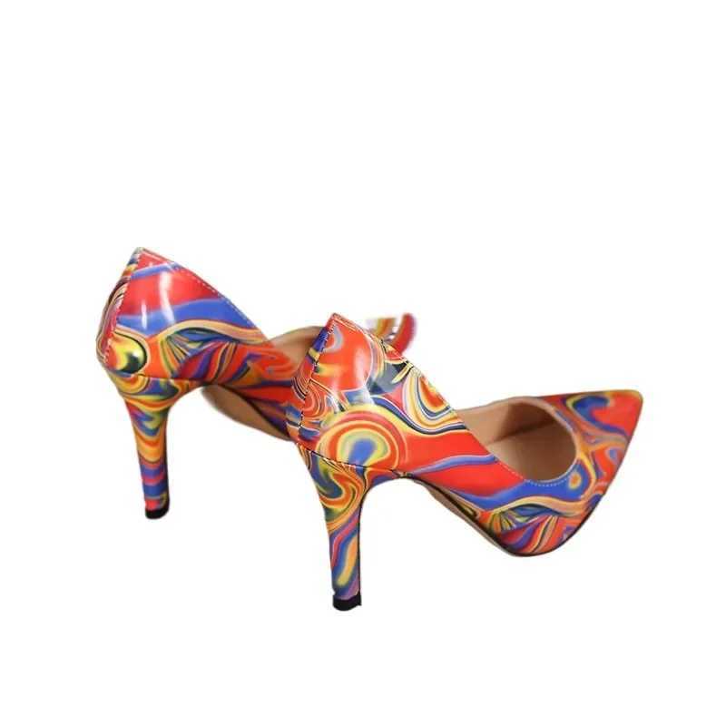 2024 womens shoes slip on womens high heels elegant dress pump womens mixed color dot toe thin high heels plus size womens shoes Y241017