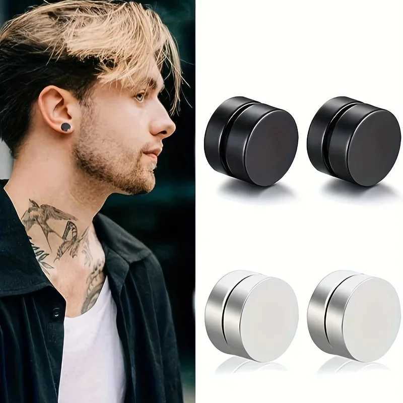 2PCS stainless steel magnetic fake earrings suitable for men women non perforated ear clips ear clips jewelry cufflinks spiral ring earrings W241017