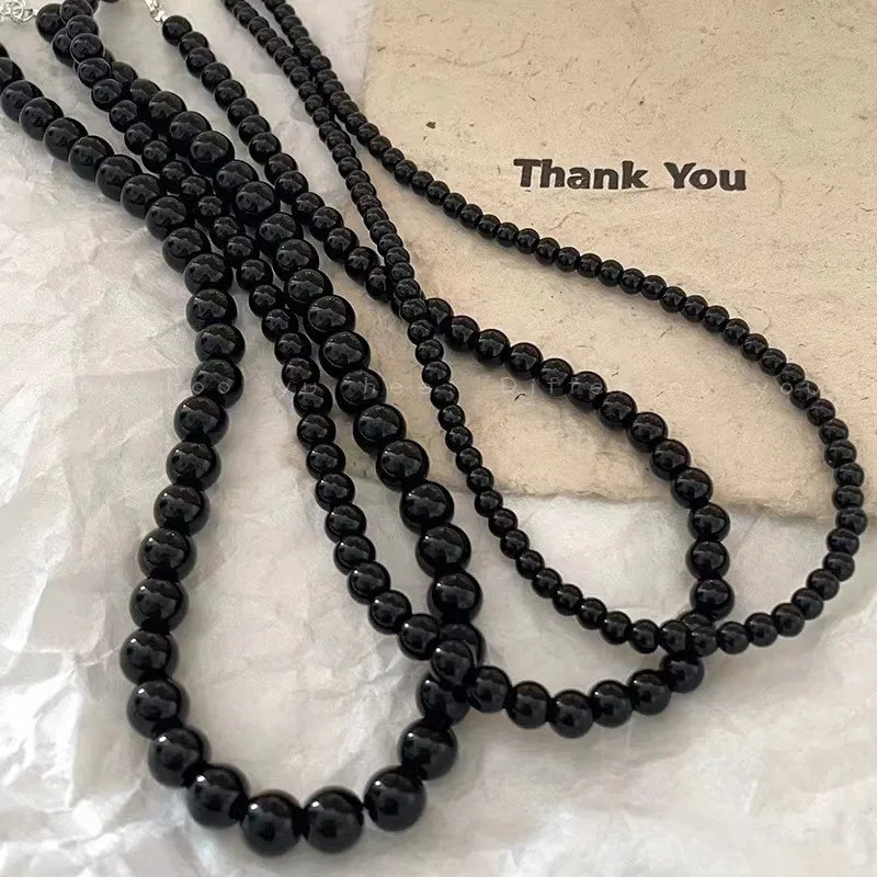 Vintage Strands Choker Necklace Black Pearls Simulated Pearl Jewelry Gift Women Unique Clavicle Chain y241010
