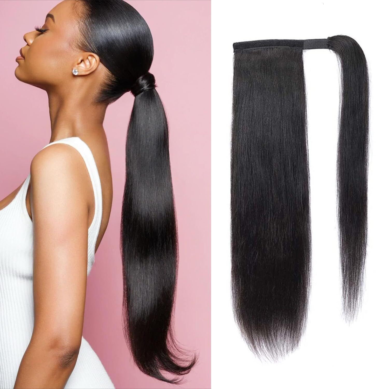 100G Clip In Extensions Ponytail Humans Hair Straight Wrap Around Drawstring Brazilian Hairpiece For Black Women