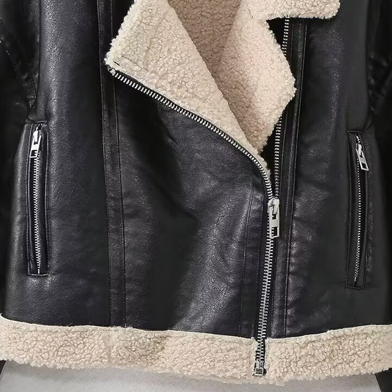 Women Leather Jacket Witer Warm Thick Pu Coat Inszartrafaf Outwear Black Long Sleeve Top Streetwear Fashion Chamarra De Cuero