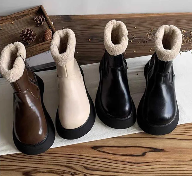 Designer Boot Thick-Soled Snow 2024 Winter New Round Head Increase With Cashmere Warm Cotton Shoes Women Womens Boots