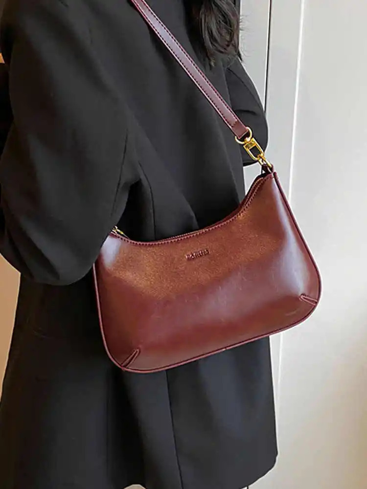 Women Wine Red Shoulder Bags Autumn Soft Leather Dumpg Bag Female Solid Color Handbags 241009 4