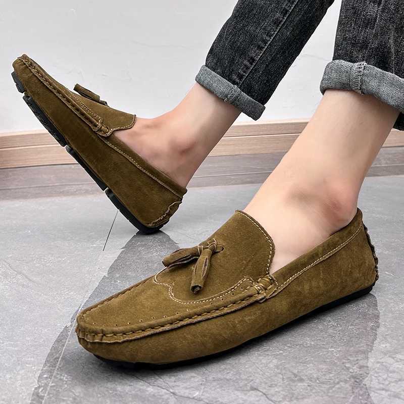 Suede Leather Flat Loafer For Men Fi Slip- Dress Driving Shoes Casual Boat Shoes Big Size Zapatos De HombreXJ250118