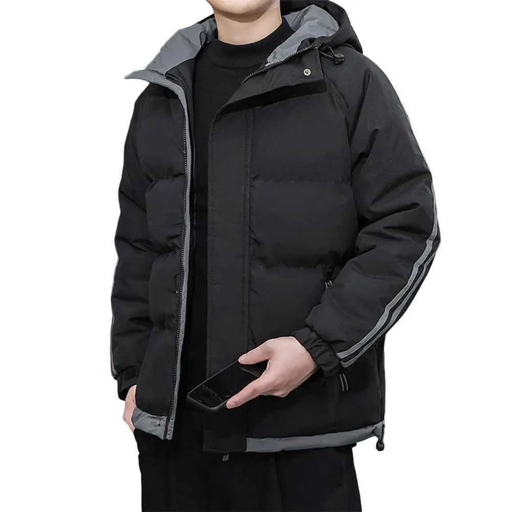 New Winter Mens Parkas Hoodie Thick Short Jacket Youth Casual Jacket Double Bar Mens Parkas Jacket X241017
