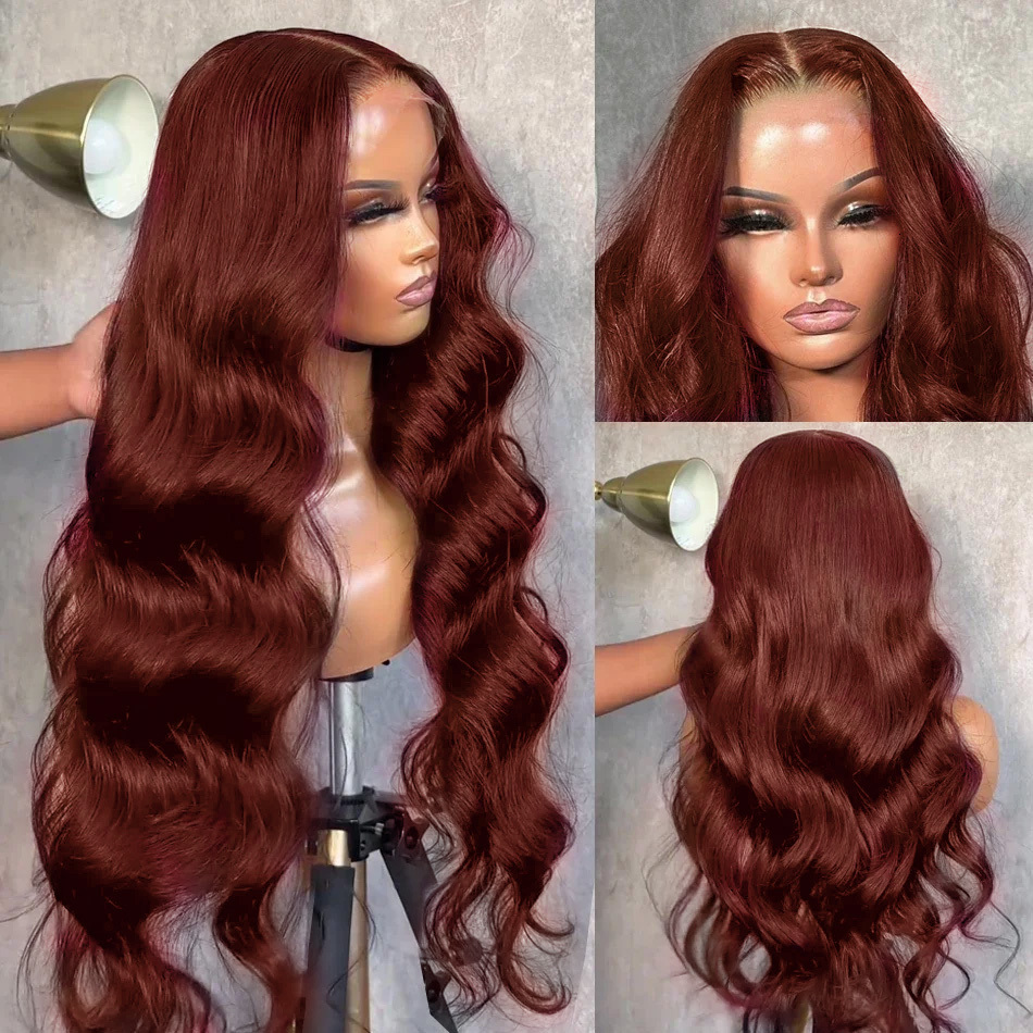 Reddish Brown Color Body Wave 13X4 Front Human Hair Wig 200 Density 13X6 Hd Lace Frontal Wigs Brazilian Pre Plucked