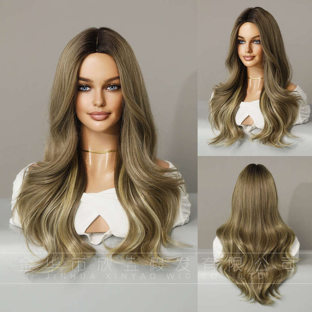 Order Wig For Women, Dyed Gold, Medium Length Curly Hair, Wavy Wig, Fluffy Synthetic Hair Cover