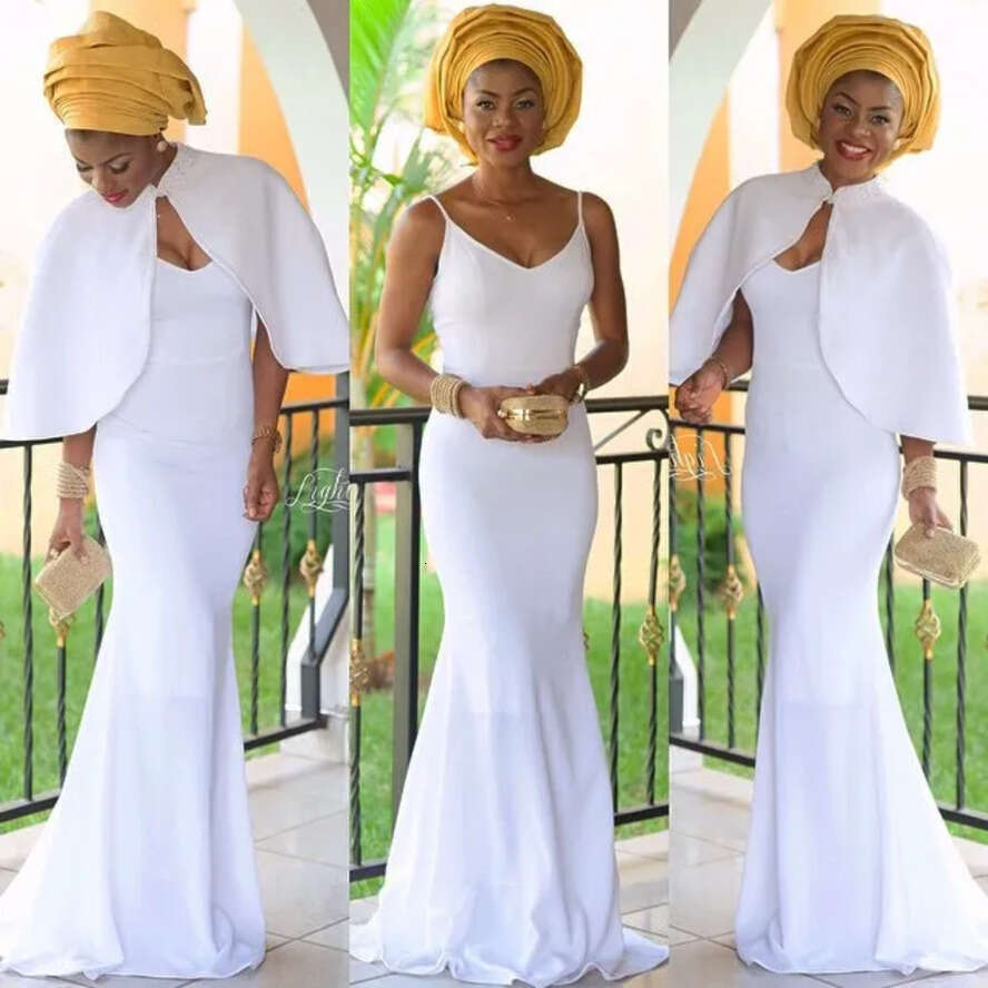 Dresses White Nigerian Elegant Women Mermaid Dress With Jacket Long Vestidos De Festa African Evening Gown