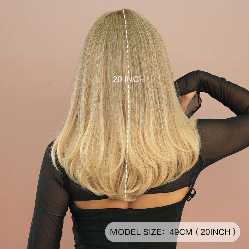 Women's Synthetic Full Head Cover Shoulder Length Layered Wig En Light Gold Eight Character Bangs Medium Long Curly Hair