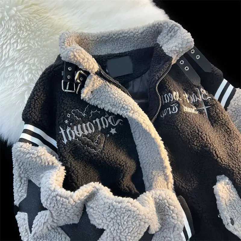Mens Jacket Soft Waxy Lamb Wool Coat Womens Zipper Long Sleeve Autumn Winter New Splicing Velvet Thickened Cotton Padded CoatsXJ241017