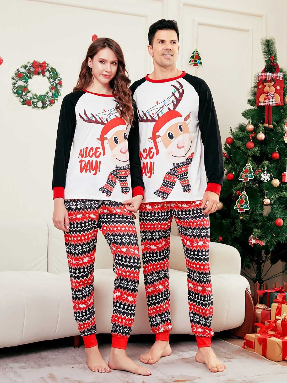 Christmas Family Matching Set Mom Dad Child 2-piece Pajama Set Baby Casual Loose Pajama Christmas Family Appearance Pajama W241015