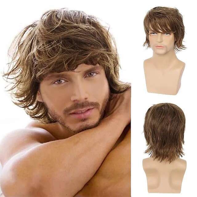 Wig Men's Headband Style Golden Upturned Short Curly Hair Slanted Bangs 12 Inches American And British Synthetic Wig