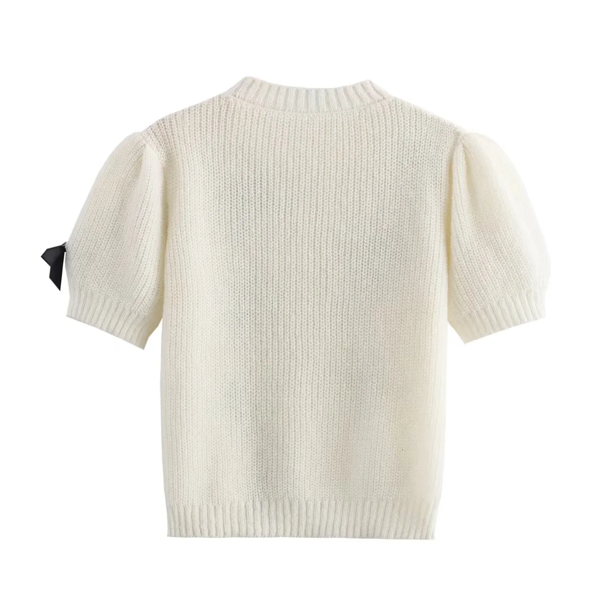 Women's Knitted Pullover Jumper Short Sleeveless Bow 2024 Knitwear Sexy Elegant Fashion Inszartrafaf Sweaters Woman Tops