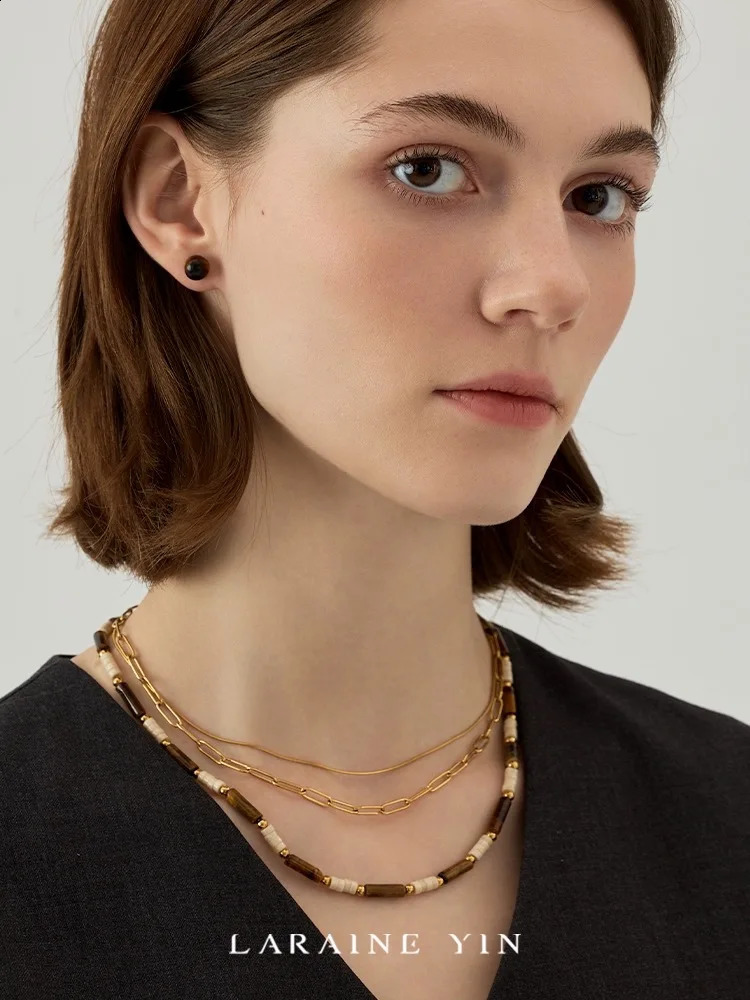 European and American fashion trend high-end n natural stone tiger eye stone bead clown buckle chain 241017