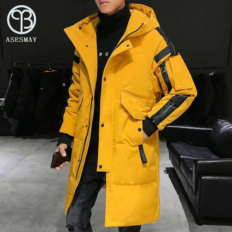 Asesmay White Duck Down Jacket Men Coat Long Warm Parkas Hooded Yellow Outwear Brand Clothing Male Winter Jackets
