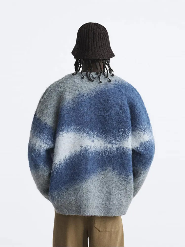 Casual Tie Dye Cashmere Sweater Cardigan Man Fashion Long Sleeve Single Breasted Knitted Jacket 2024 Autumn Warm Woolen Coat 241017