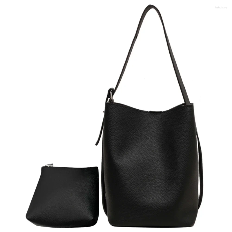 Evening Bags Retro Bucket Bag Women 2024 Advanced Texture Commuter Shoulder Messenger Adjusted Strap Handbag With Mini Purse