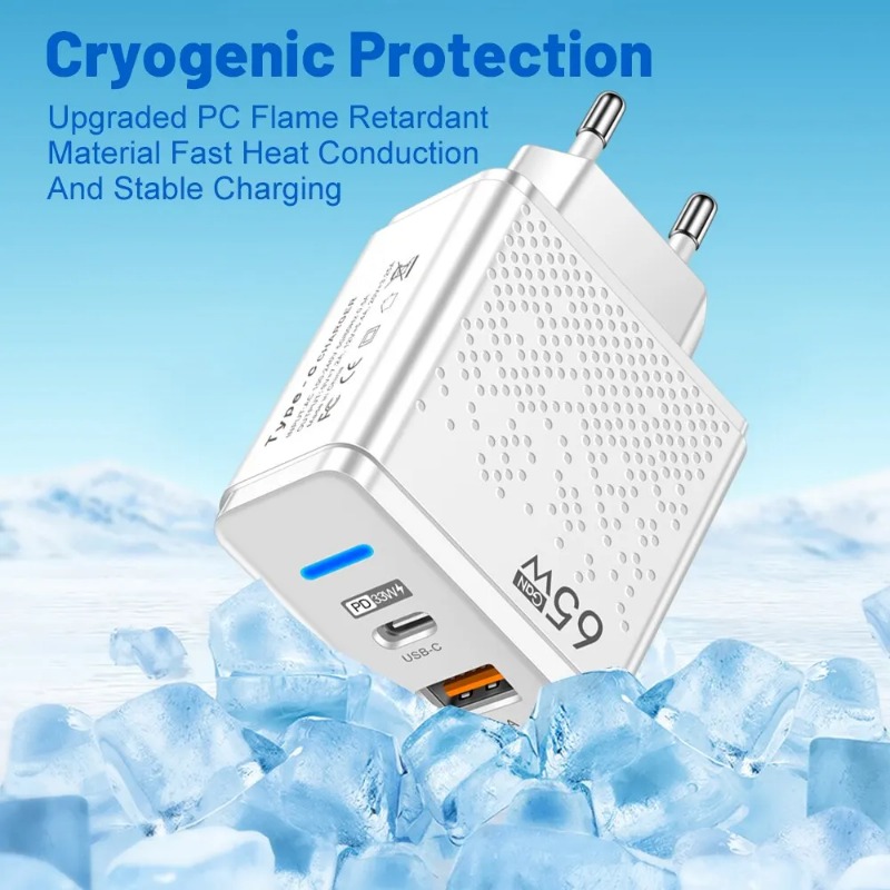 65W GaN Charger EU US UK Plug Adapter Laptop Fast Charging For iPhone Samsung USB Type C Quick Charger Mobile Phone USB Charger