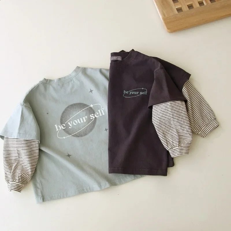 Children Long Sleeve Casual Pullover Baby Letter Print T Shirts Toddler Kids Cotton Tops Boys Girls Patchwork Sweatshirts 241017