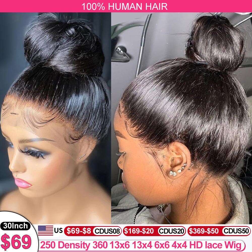 200 Density 360 Full Hd Lace Front Human Hair 13X6 Straight Frontal Wigs For Women Pre Plucked Glueless Wig Ready To Wear