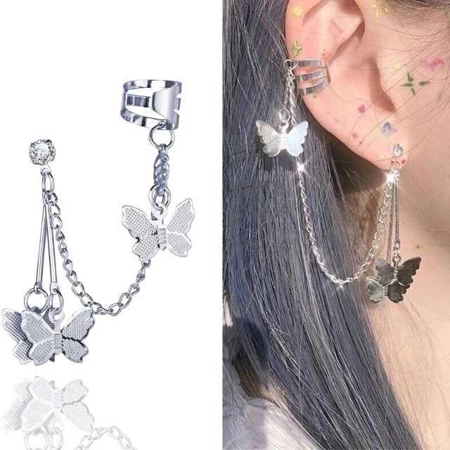 Punk one-piece clip earrings butterfly cross pendant tassel chain clip earrings womens earrings cuff pendant earrings jewelry gifts W241017
