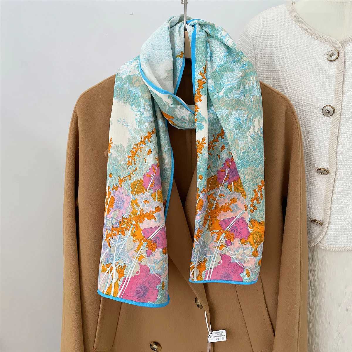 160x33CM Winter Silk Cashmere Scarf Temperate Tropical Jungle Plant Handmade Curled Shawl Warm Long Scarf Package Pashmina Bandage X241017