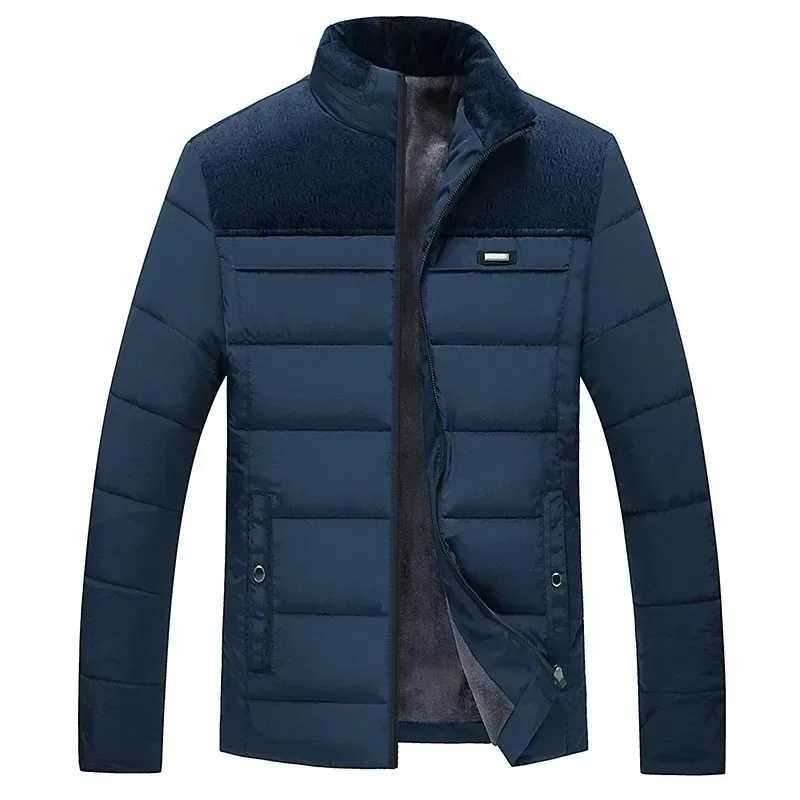 Mens Plush Thickened Parkas Stand Collar Winter Jacket Mens Parker Coat Winter Warm Thick Zipper Coat Padded Overcoat for MenXJ241017