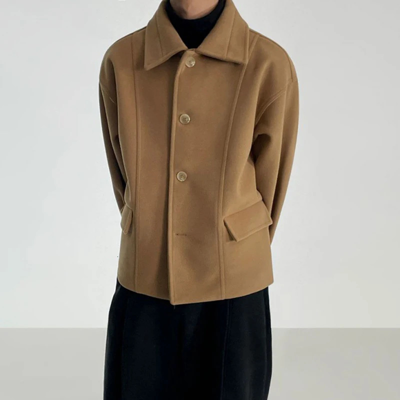 IEFB Winter Mens Wool Jacket Solid Color Thick Coat Korean Loose Casual Fashion Clothing 9C3210 241007
