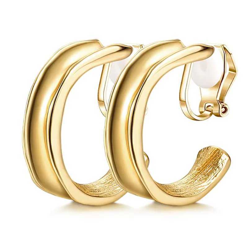 Geometric C-type painless hollow clip metal personality simple temperature no ear hole earrings W241017