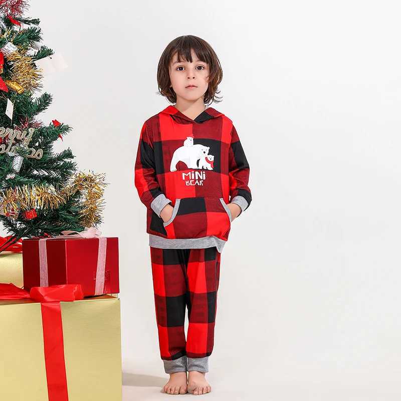 High quality family matching set Christmas pajamas set plain hooded+long pants baby jumpsuit Pjs cute soft pajamas W241015