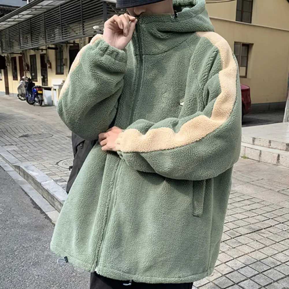 Casual retro wool mens jacket oversized contrasting color jacket warm mens jacket winter park jacket mens clothing M241017