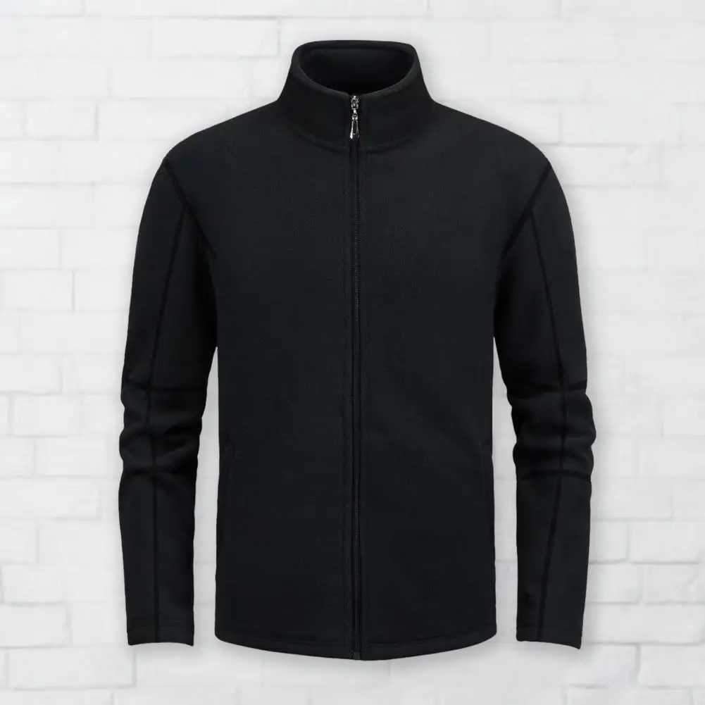 Men Jacket Stand Collar Long Sleeve Polar Fleece Zipper Placket Coat With Pockets Double Sided Wear Thickened OutwearXJ241017