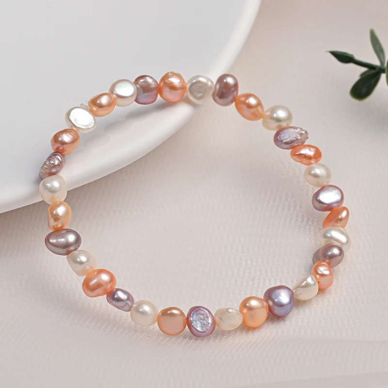 5-6mm Natural Freshwater Pearl Baroque Double sided Pearl Elastic Rope Bracelet Exquisite Fashion Jewelry Gift 241017