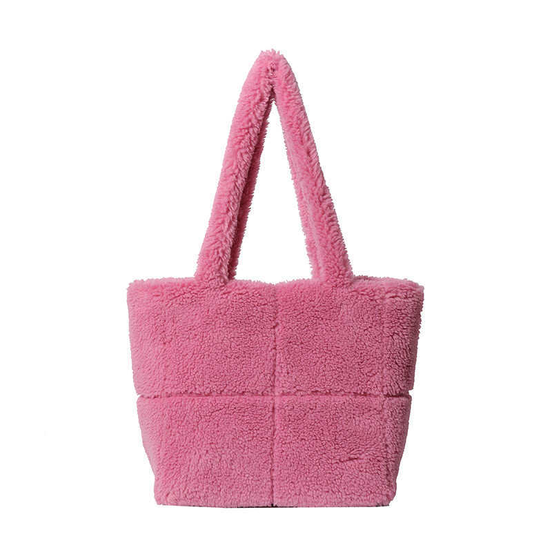 CMM Plush Tote Bag Lamb Fleece Single Shoulder Handheld Large Capacity Checkered Hairy Bag Women 241015