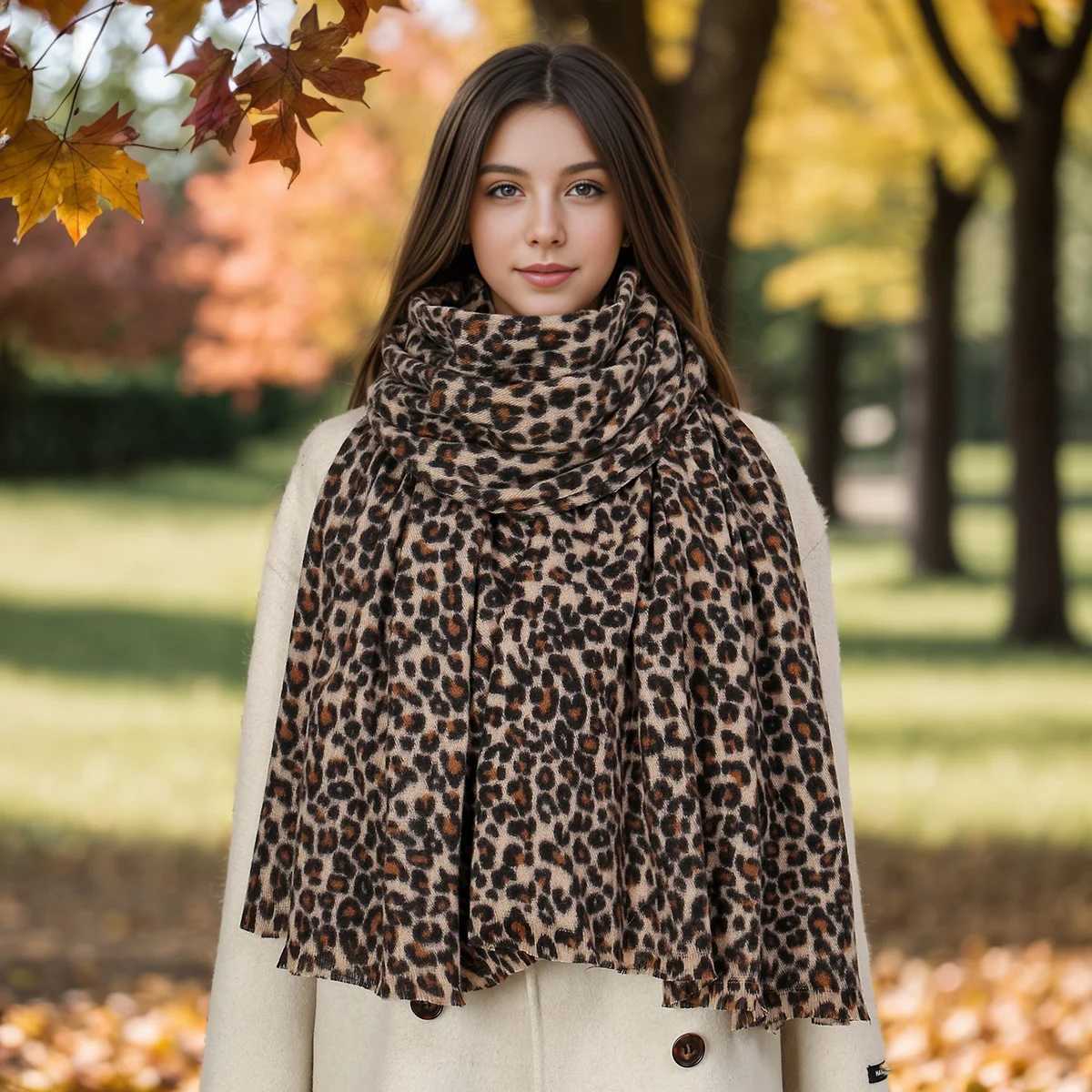 Leopard Cashmere Scarf New 2024 Womens Tassel Shawl Winter Warm Blanket Wen Neck Pashmina Thick Scarf Fl Cover Scarf X241017