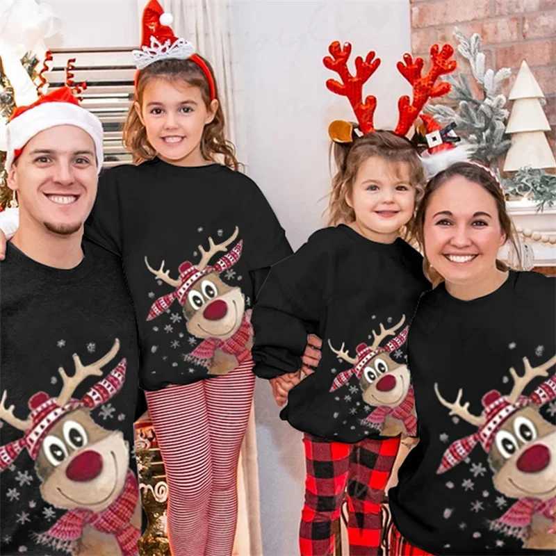 Christmas Family Appearance Matching Set Sportswear Pulling 3D Cartoon Reindeer Print Matching Hoodie O-Neck Wool Top Christmas W241015