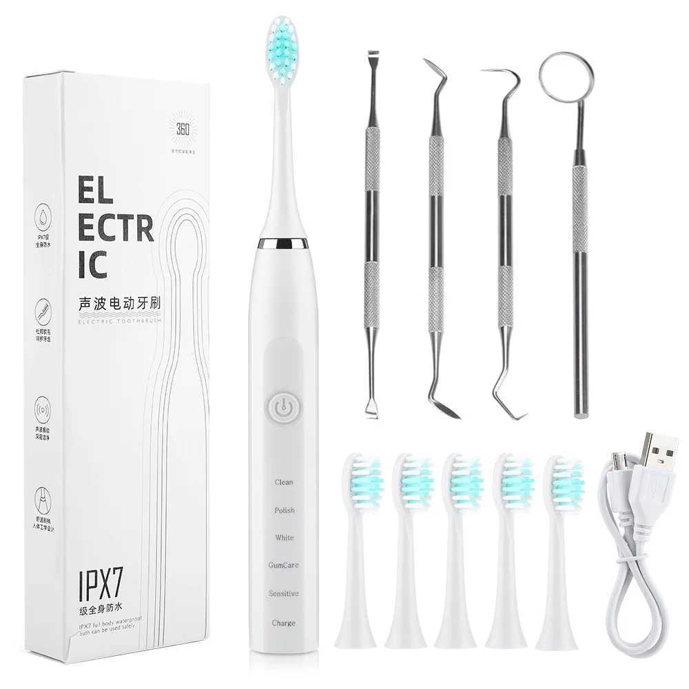 Intelligent electric toothbrush USB charging teeth cleaning and whitening sonic toothbrush timed teeth brush with replacement head M241017