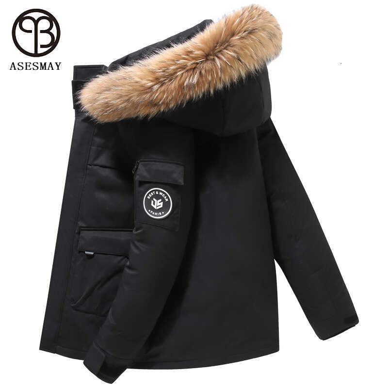 Asesmay 2021 Brand Clothing Long Down Jacket Men's Winter Casual Thicken Coat Natural Fur Hood Trendy Fashion Snow Warm Parkas